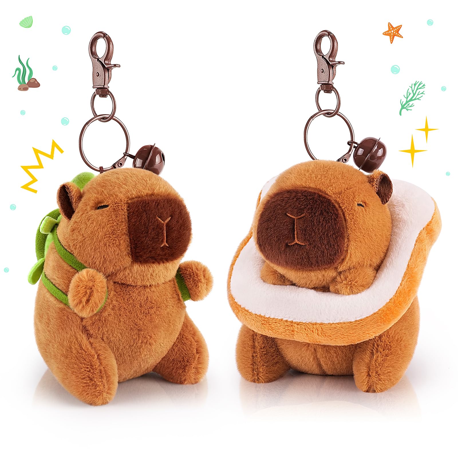 Achwishap 2PCS Capybara Plush Keychain,Cute Keychain Capybara Stuffed Animal,Soft Capybara Plush Toys Key Chain,Kawaii Plushie Stuffed Toy for Student