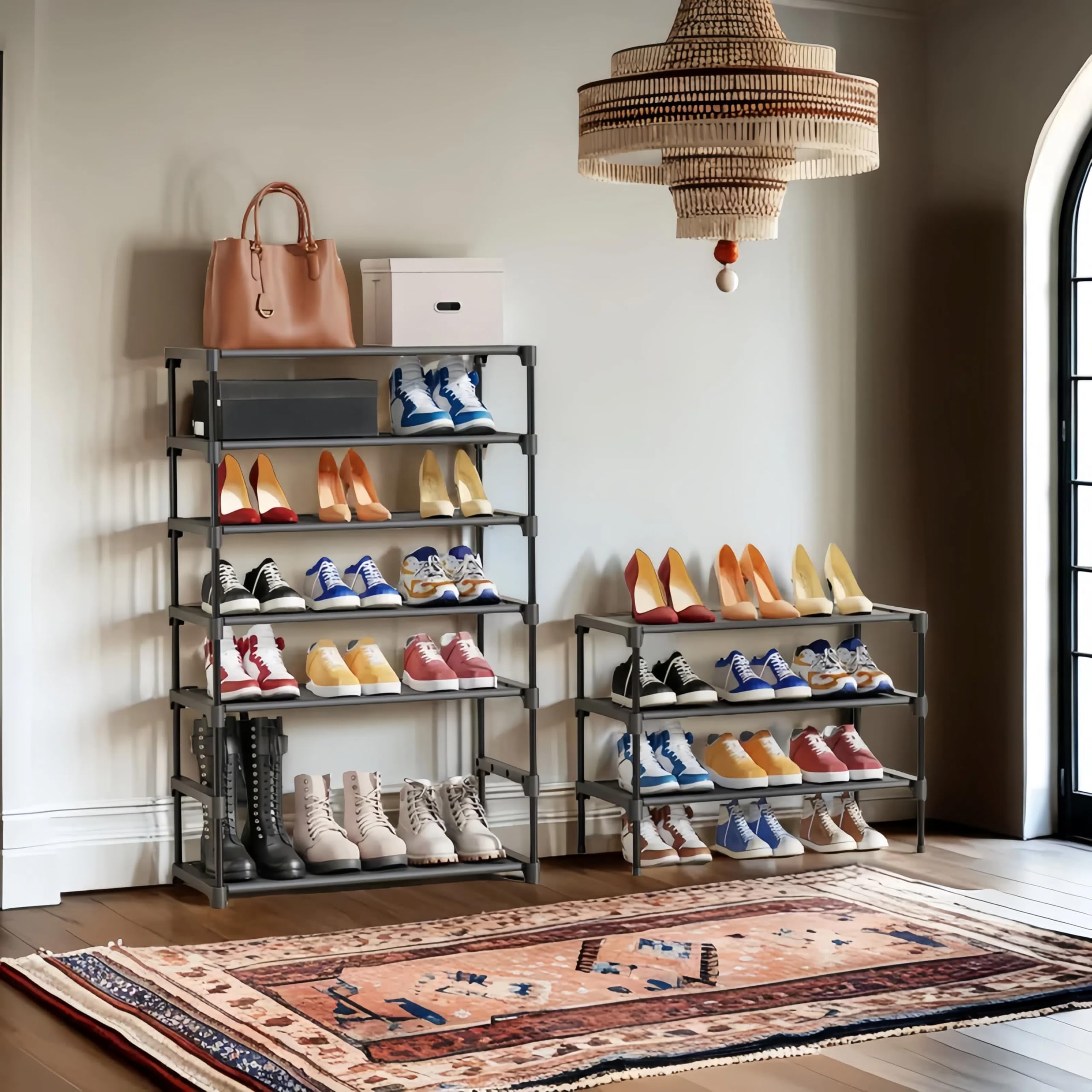 High-Quali Stapelbares Schuhregal aus Stoff, 70 x 30 x 49 cm, schwarz, Sto Solut für Flur, Schrank, Ga, für effiziente Nizat