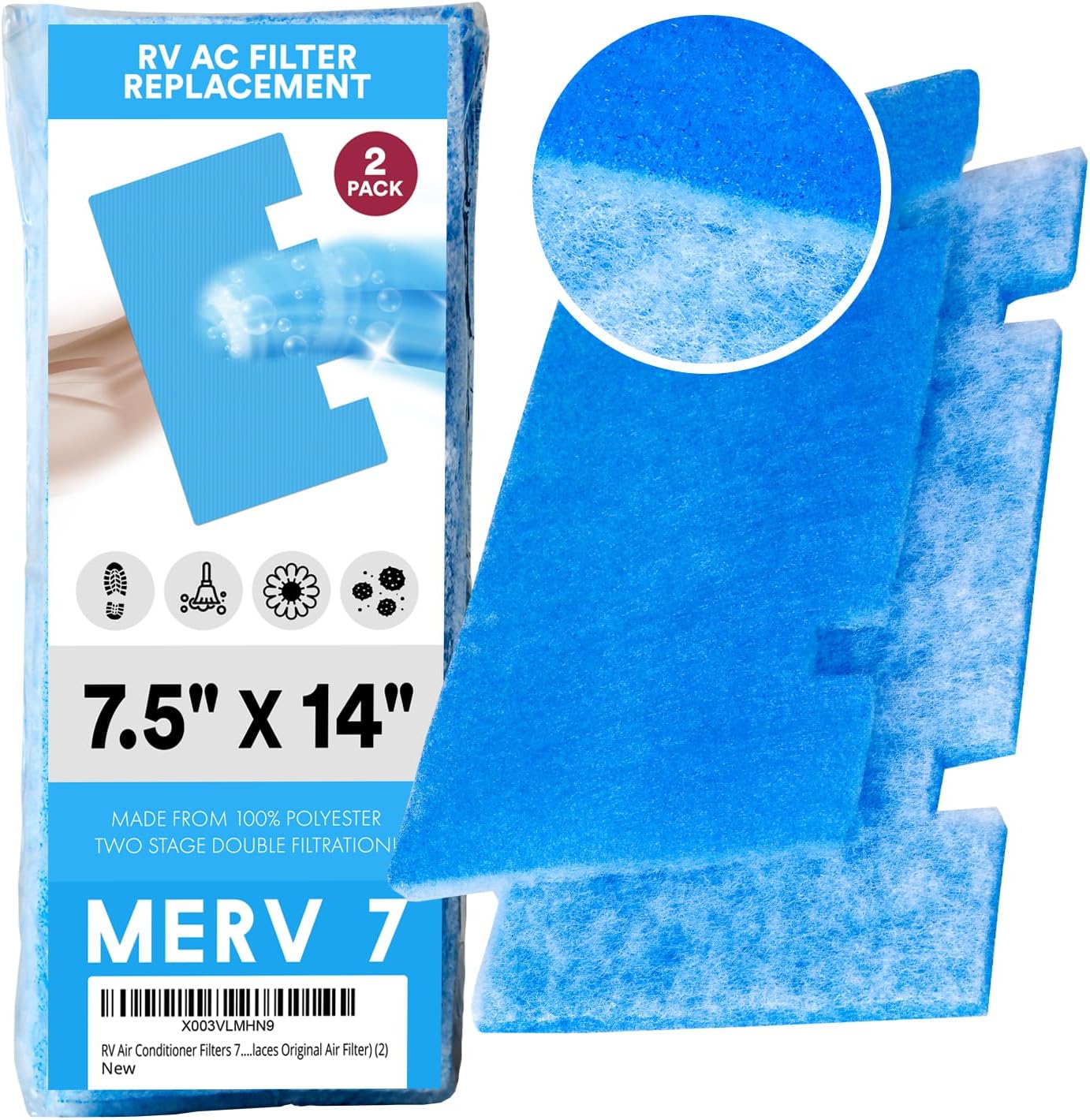 NORTHWEST ENTERPRISESRV Air Conditioner Filters - RV AC Filter Replacement - 7.5" x 14” AC Filters for Dometic Duo Therm Air Conditioners - MERV 7 Double Filtration (2 Pack)