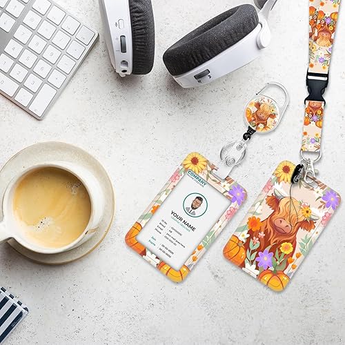 Miniatura 2 de Highland Cow - Soporte para tarjetas de identificación con cordón, cordones de flores para insignias de identificación, carretes de insignias