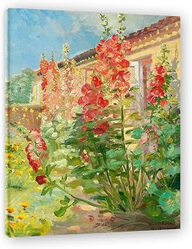 Hollyhocks In The Garden Canvas Wall Art