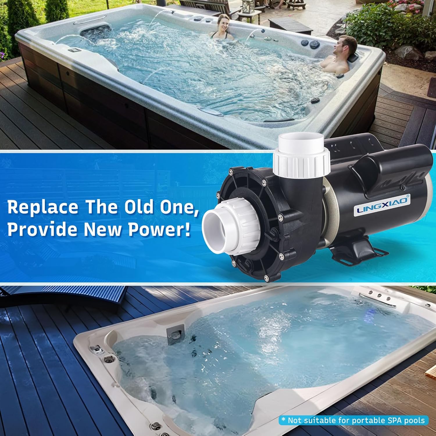 SPA Pump, 2.5HP Hot Tub Pump - 48 Frame(Y) LX SPA Motor 2 Speed, 230V, 2" Port - (Model: 48WUA1502C-II)