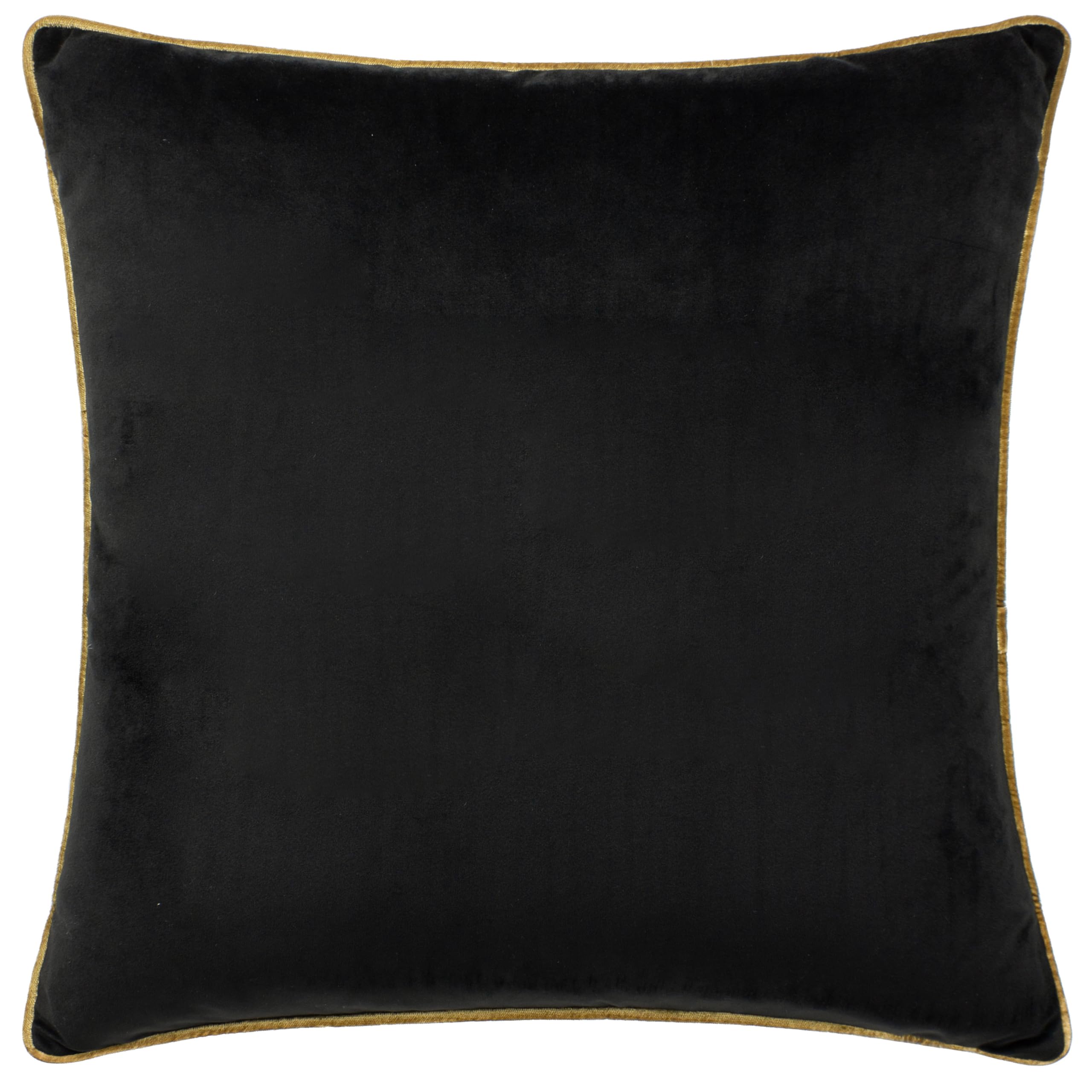 furn. Meridian Feather Filled Cushion – Luxury Contrast Piped Velvet Decorative Pillow (Black/Gold - 45x45cm)