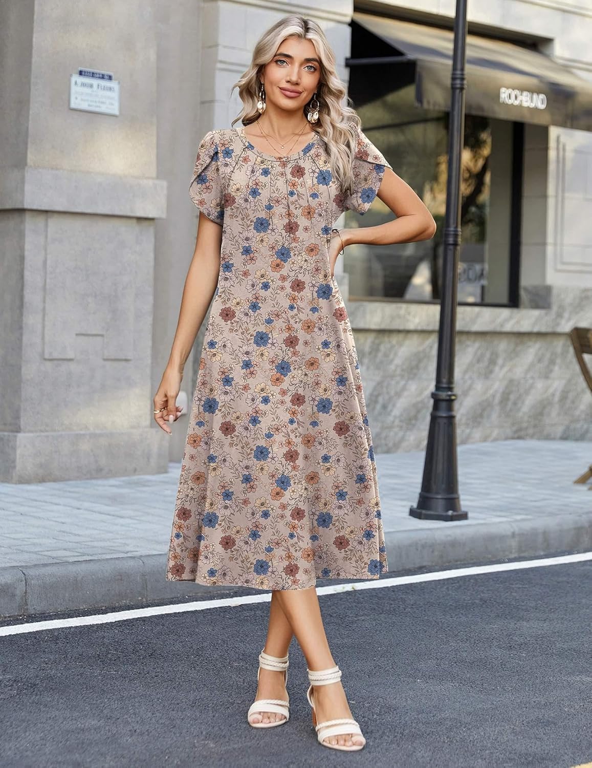 Zeagoo Womens Casual Summer Dress 2026 Petal Short Sleeve Dresses with Pleats Midi A Line Flowy Dress Boho Sundress - Image 2