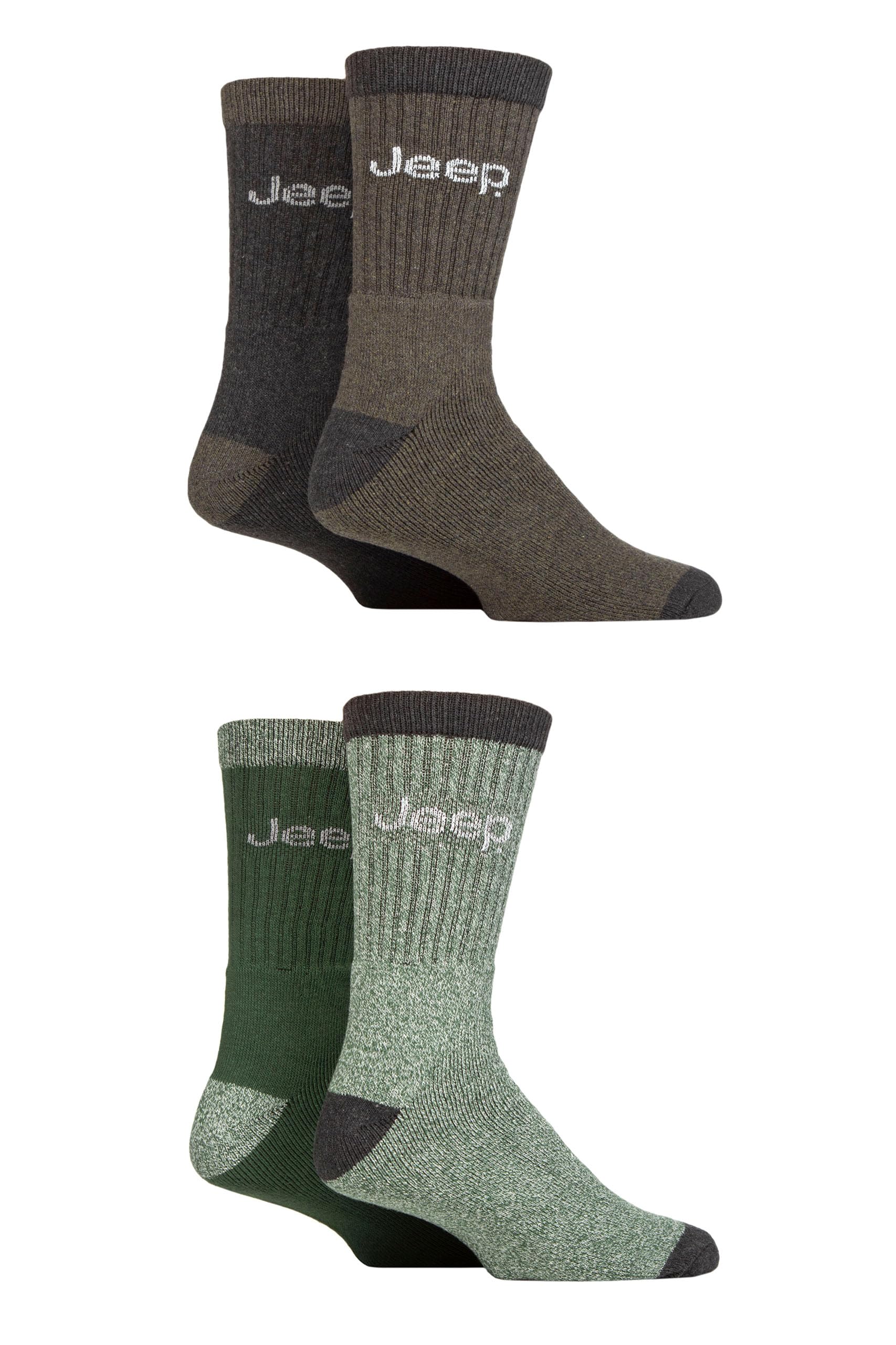 Jeep Men's Green/Charcoal Boot Socks Durable Regenerated Cotton Marl Soft Breathable For Walking Hiking Outdoors 4 Pair Multipack Size 6-11