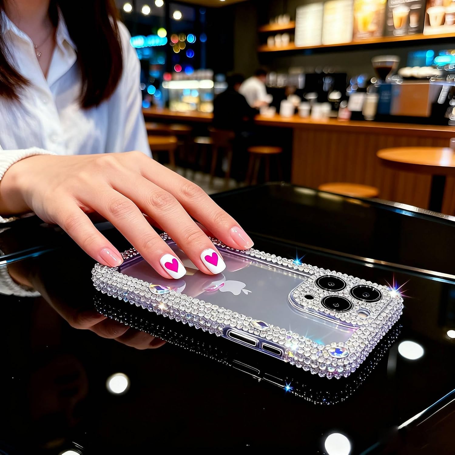 Bonitec Compatible with iPhone 15 Pro Max Case for Girls Women 3D Glitter Sparkle Bling Luxury Cute Shiny Crystal Charms Rhinestone Diamond Protective Cases Camera Protection Cover, Clear - Image 4