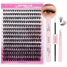 FADLASH Lash Clusters Kit 280PCS Natural Eyelash Clusters Individual D Curl Cluster Eyelash Extensions 8-16mm with Lash Bond and Seal Lash Tweezer for Beginners Soft Thin Band 40D-0.07D-8-16mm KIT