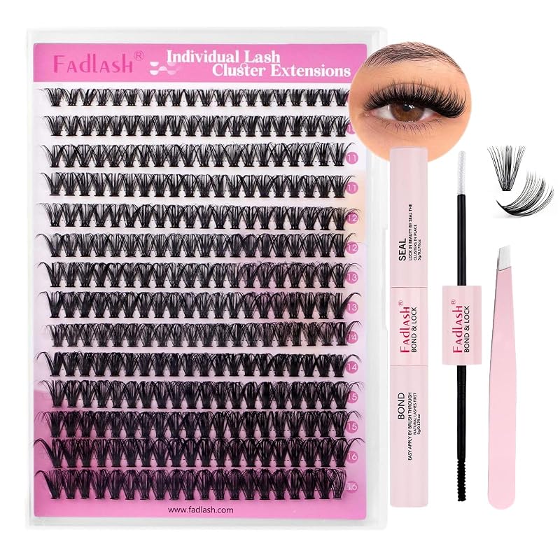 Kit de Cílios em Tufos FADLASH 280 Unidades, Curvatura D, 8–16 mm, com Cola, Selante e Pinça, 40D-0.07D-8-16mm KIT