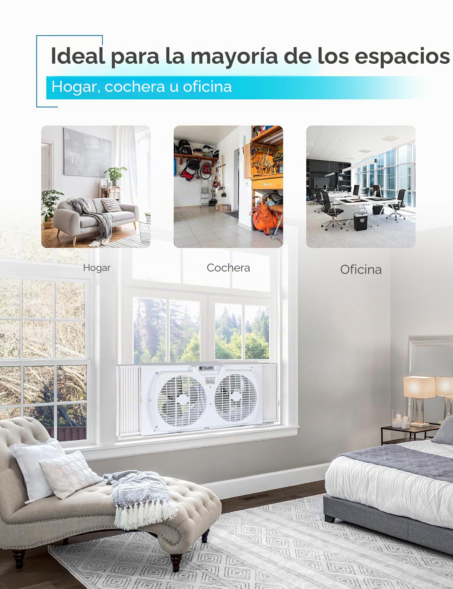BLACK+DECKER Ventilador de ventana doble de 9 pulgadas para visualización de ventana con 2 ajustes de velocidad, ventilador de ventana doble con controles mecánicos y patas extraíbles, ventilador de