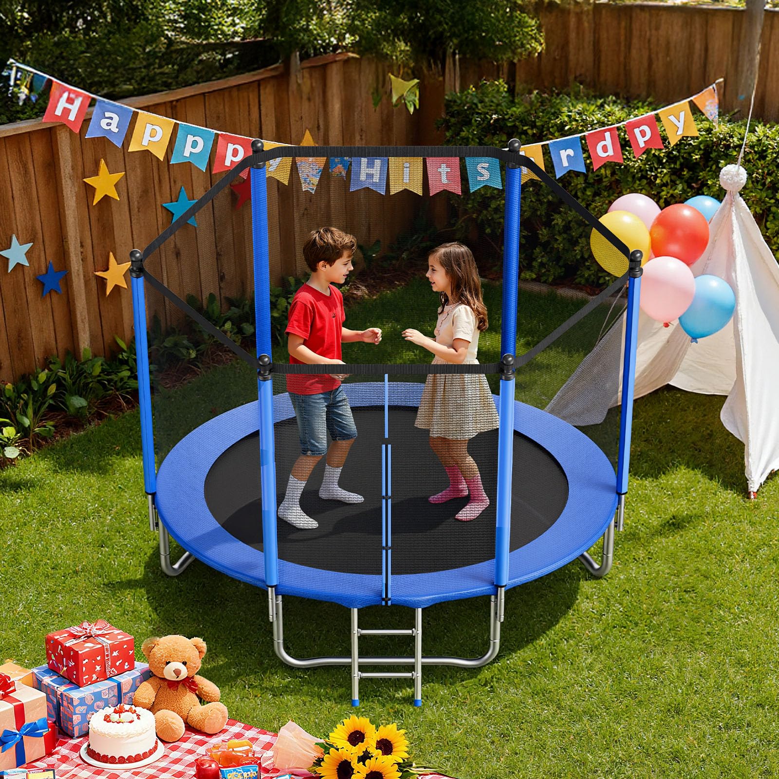 VEVOR Trampoline d'extérieur, 244 x 244 cm, Trampoline de Loisirs antirouille Rond avec Filet de sécurité et Cadre en Acier, certifié ASTM, capacité de Charge maximale 120 kg, pour Enfants et Adultes