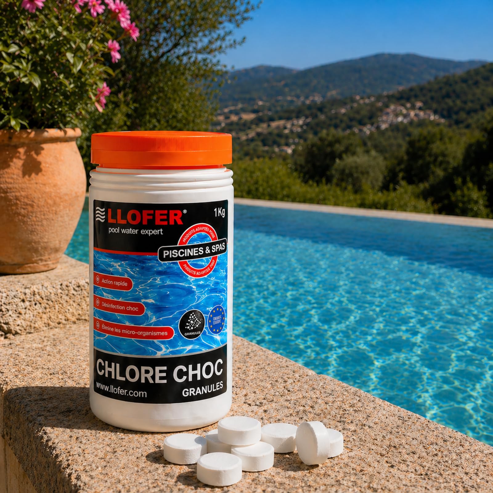 Chlore Choc Granulés 1kg – Déclaration ANSES 87595 – Traitement Eau Piscine