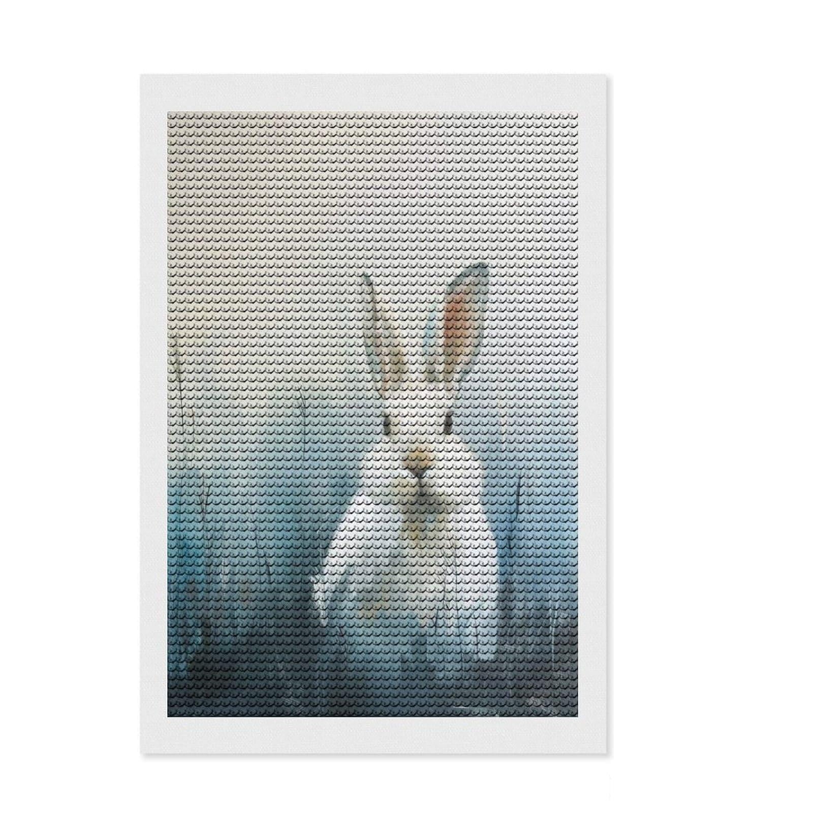 Junmoney White Rabbit in Blue Field Painting Diamond Painting Set 8"x12", Relaxing DIY Hobby, Farmhouse Decor, for Creative Relaxation, Birthday Gift