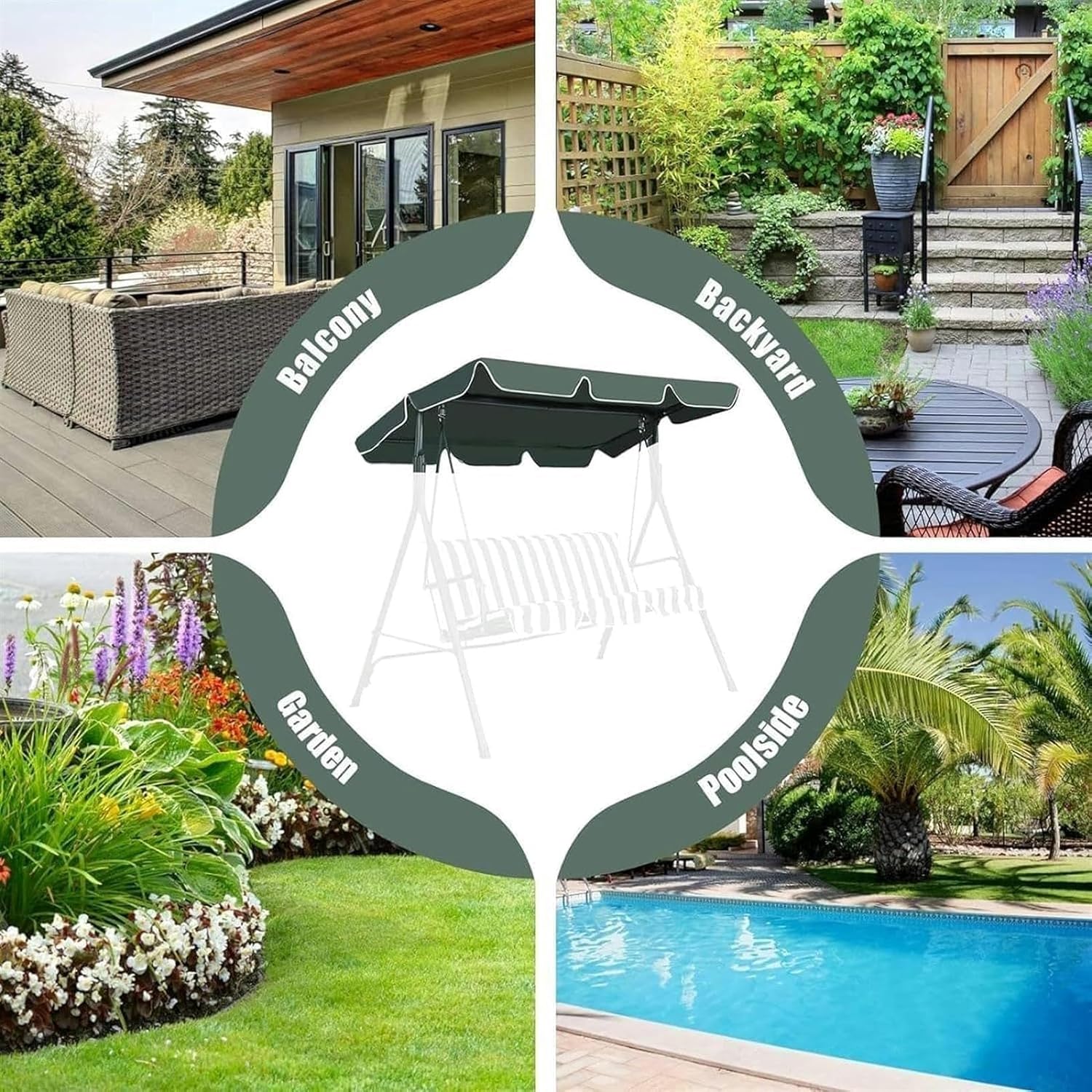 Swing Chair Canopy, Replacement Waterproof Swing Top Cover, Top Cover, Garden Swing Seat Canopy Cover for Outdoor Garden Patio Yard Park Porch Seat Furniture(Size:66x45 in,Color:Beige)