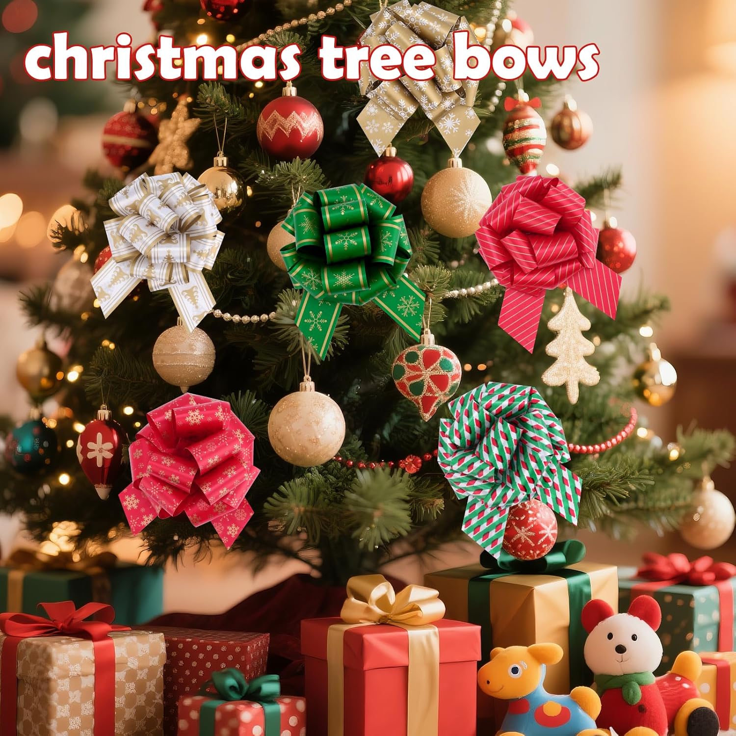 24 PCS Christmas Wrap Gifts Pull Bows, 12 Colors 5 Inches Reusable Multi Color Pull Bows,Christmas Bows for Gift Wrapping, Gift Bows for Christmas Tree,Fruit Baskets Decorations. - Image 5