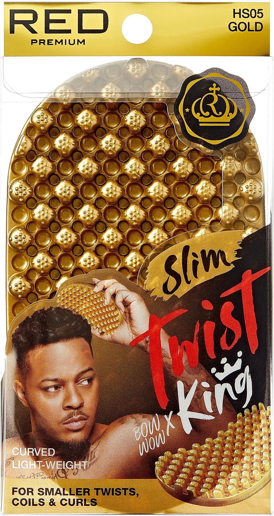 Bow Wow X Twist King Luxury Twist Styler Washable and Durable Twist Brush for Afro Curl- Slim and Dense (Gold)
