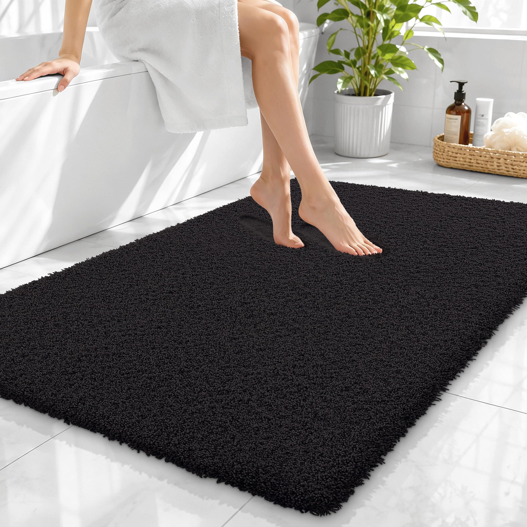 OLANLY Microfiber Large Bathroom Rugs 40x32, Soft Absorbent Bath Mat, Black