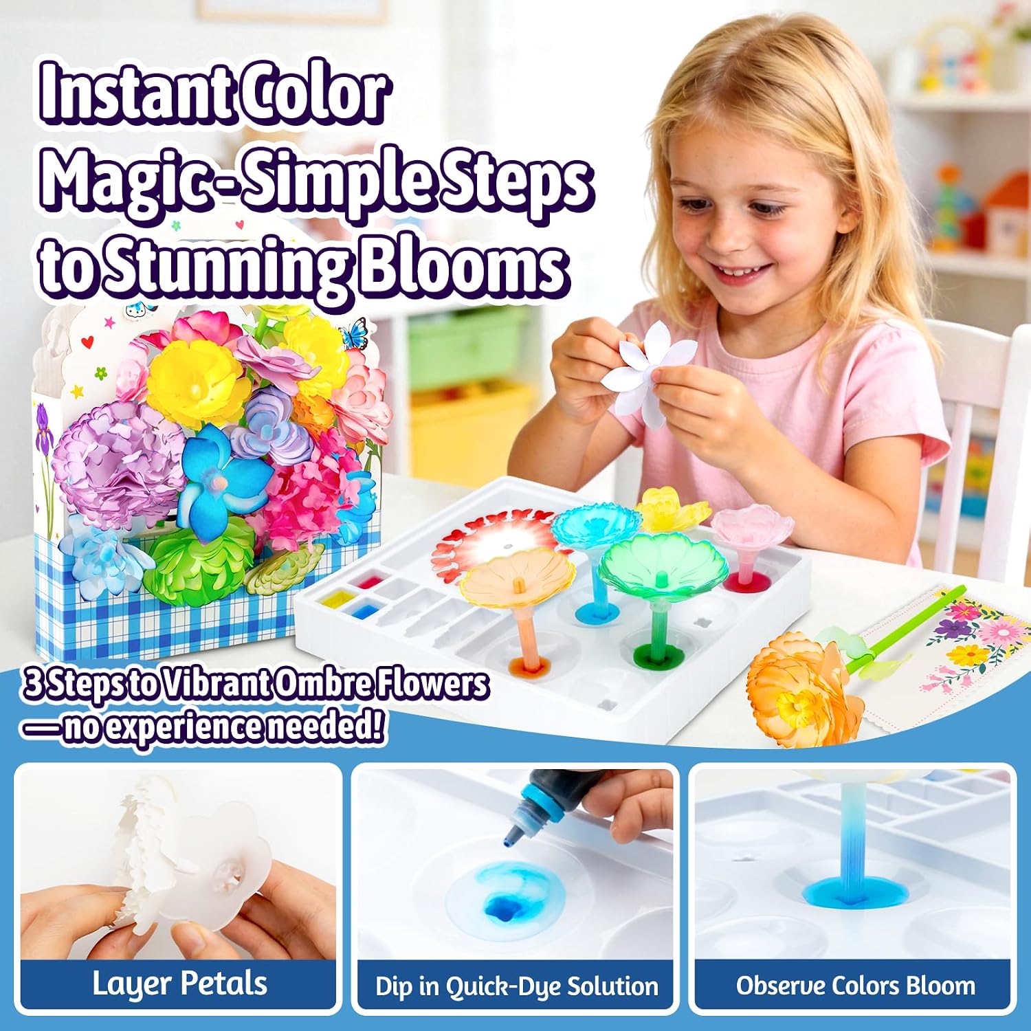 Paper Flowers Craft Kit, Magic Color Changing Flowers Making Kit for Girls