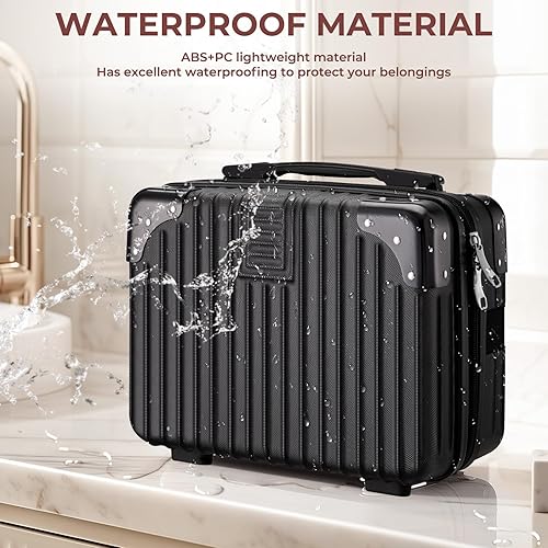 Miniatura 43 de Noverlife Estuche de viaje cosmético portátil de 14 pulgadas, a prueba de presión, ABS, maleta, mini equipaje de mano de viaje con banda elástica