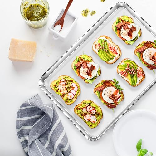 Miniatura 5 de Deedro Juego de bandejas para hornear con estante 2 hojas + 2 estantes, medias hojas de acero inoxidable para hornear bandeja para hornear con