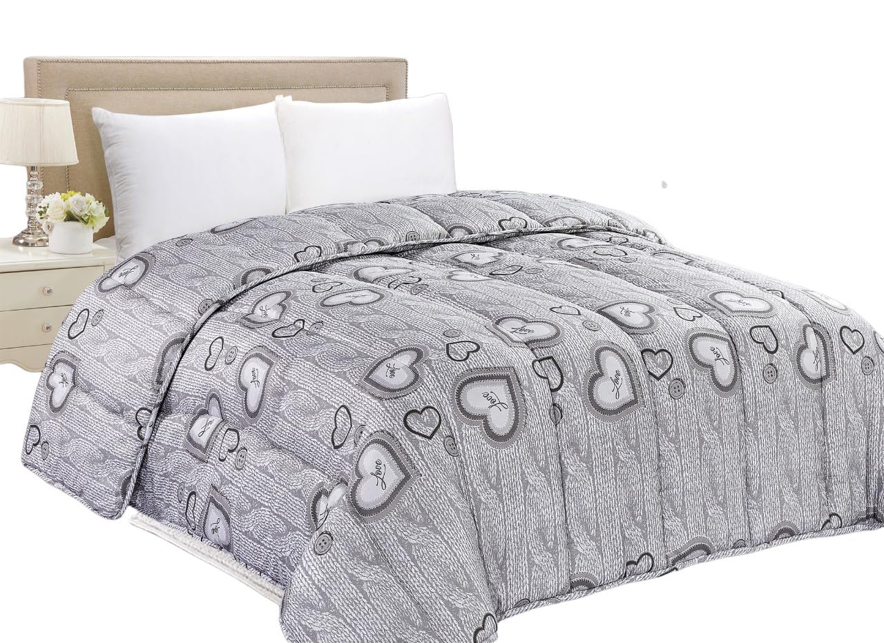 Tata Home Trapunta Invernale Matrimoniale Imbottita in Morbida Microfibra Piumone Letto Trapuntato Caldo e Soffice Autunno Inverno Traspirante Anallergico Dis.2 Love Grigio