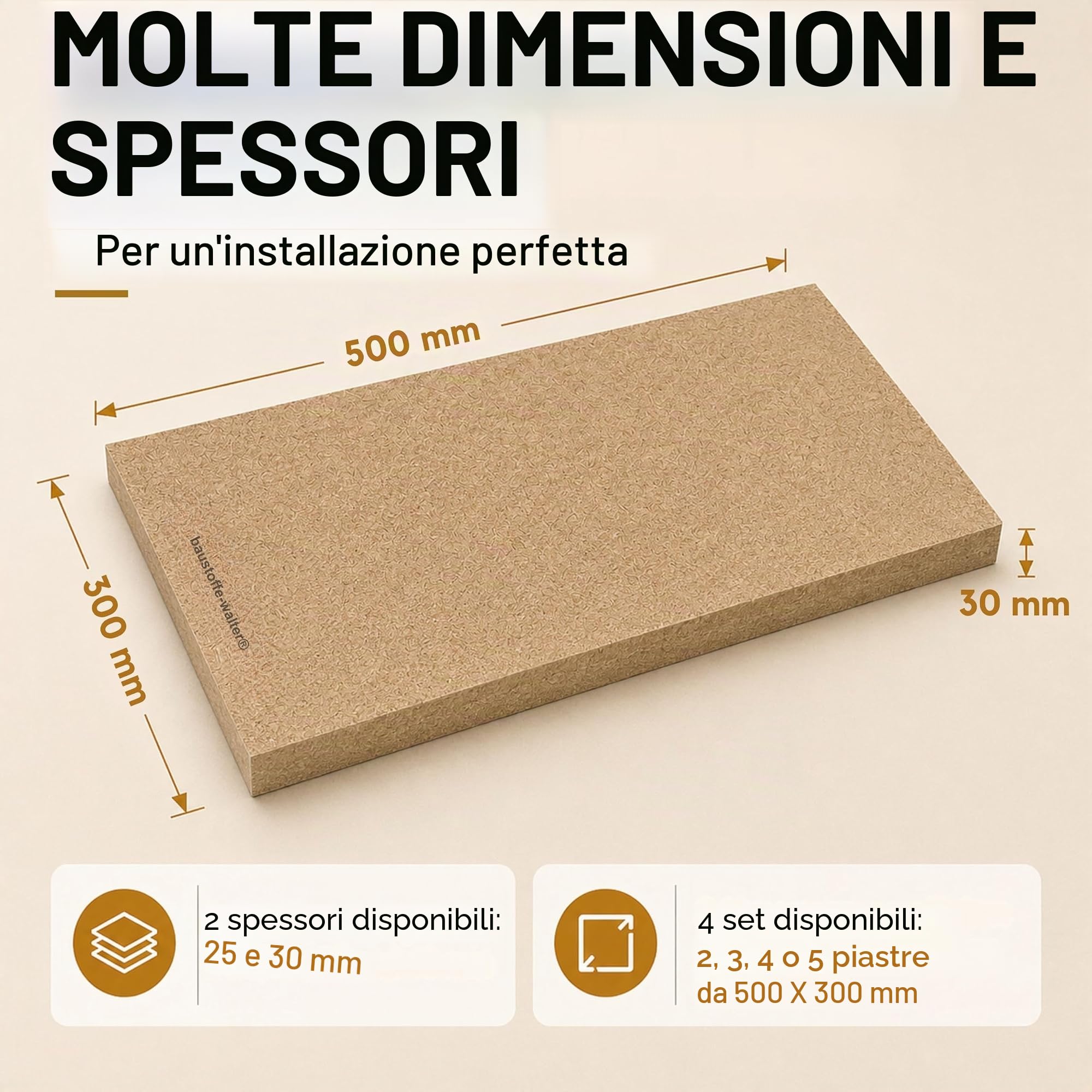 Pannelli di ricambio in vermiculite, 3 pezzi, 500 x 300 x 30 mm