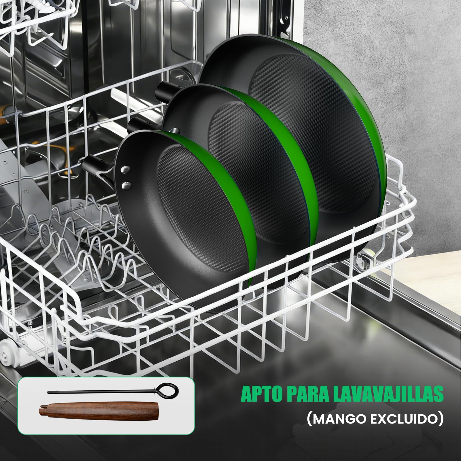 YUTANN Juego de Sartenes de Hierro Fundido Pre-sazonadas, Set de 3 Piezas, Apta para Inducción, Gas y Horno, Antiadherente Natural, Cocina Profesional | Sartenes de 20, 24 y 28 cm de diámetro, distribución uniforme del calor para inducción, gas, eléctrica