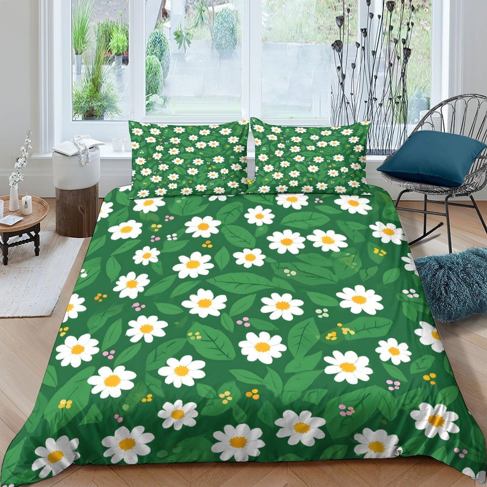 Ctjqhvkz Style-9 3D Printed Daisy Meadow Fitted Sheet Microfiber Durable Flower Garden Bed Cover For Bedroom Guest Room Decor Easy Care Single（135X200cm）