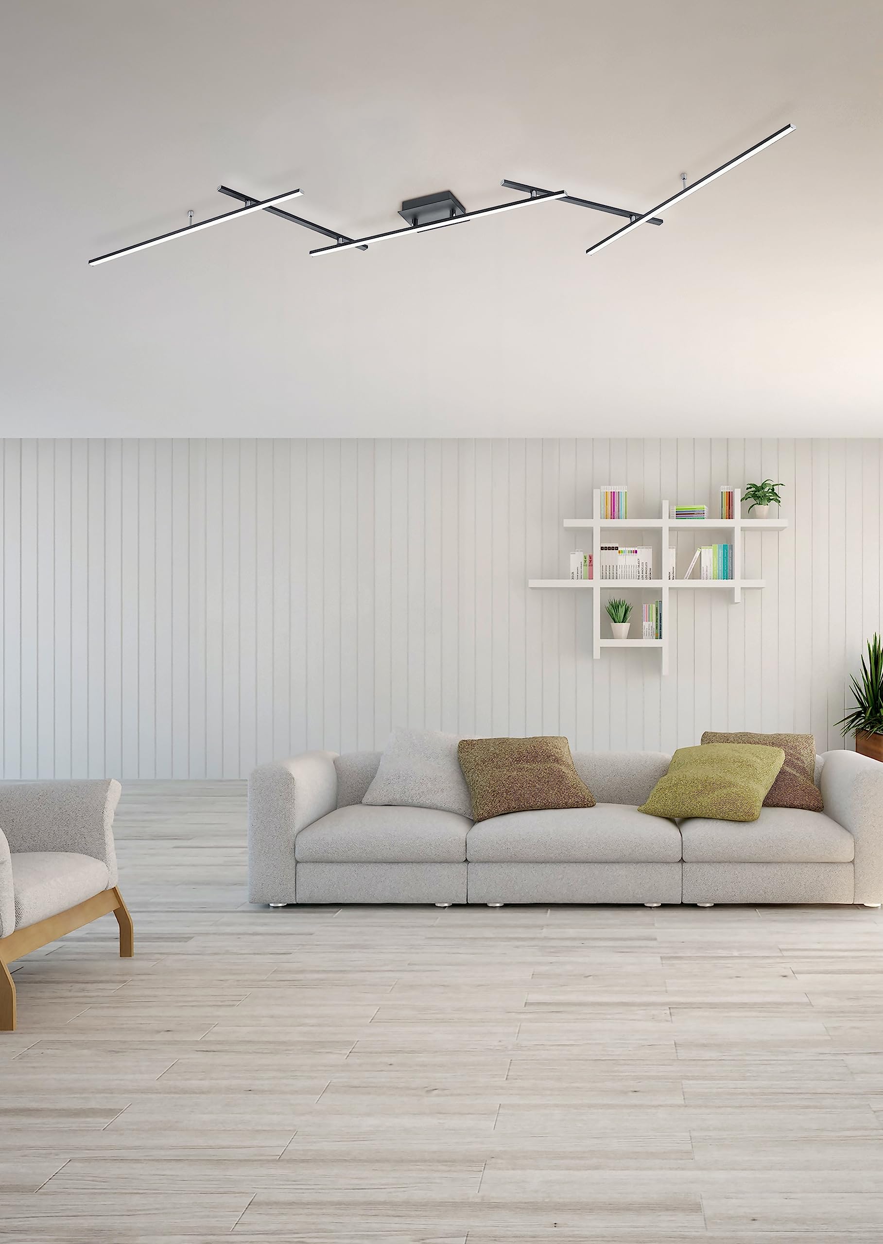 Trio, Plafón, Ganado Incl. 1 X LED,SMD,37,0 Watt,2700-6500K,4300 Lm. Incl. 1 X LED,SMD,8,0 Watt, Cuerpo: Metal, Estera Negra A:110,0cm, L:21,0cm, A:7,0cm Interruptores Separados