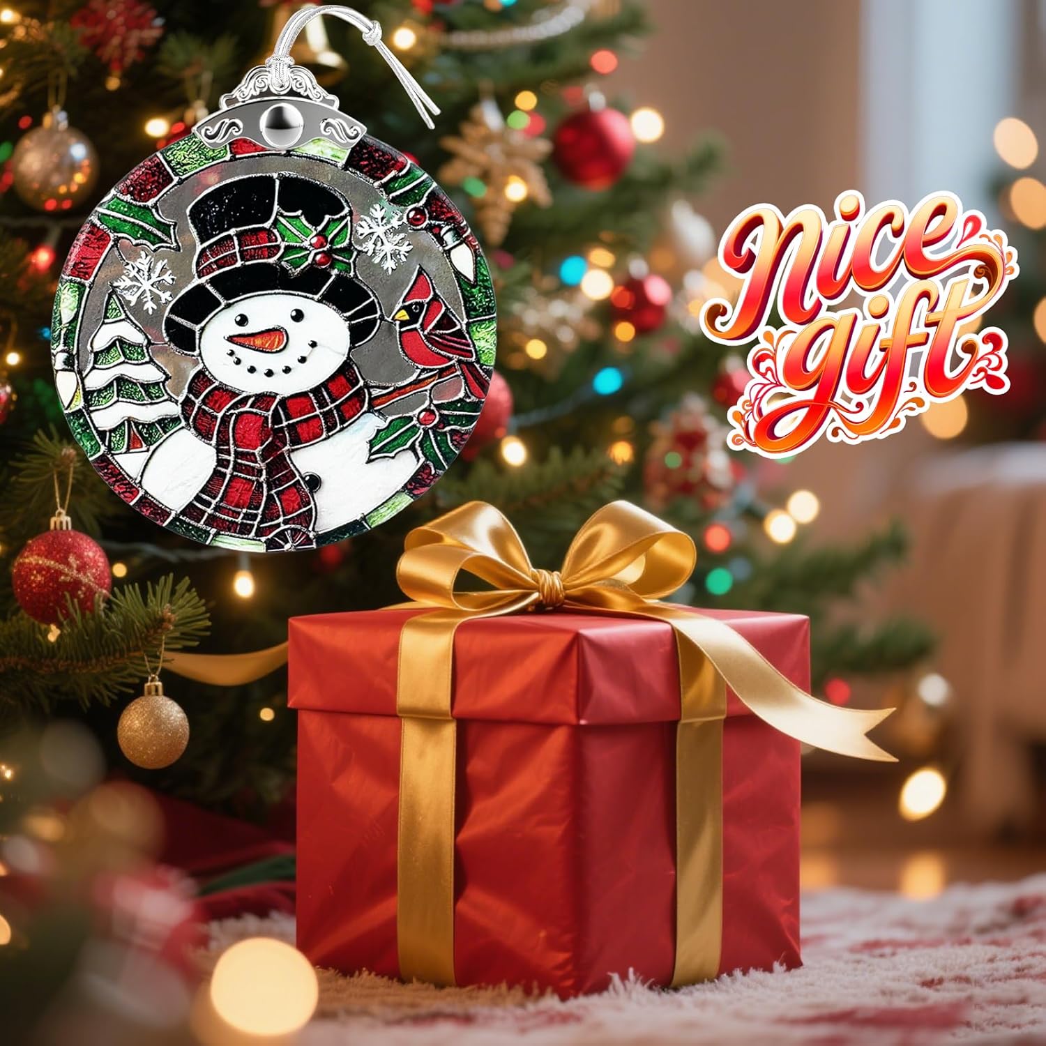 Snowman Stained Glass Ornament - Winter Gift for Xmas,Christmas Tree Decorations, Exchange Present - Image 4