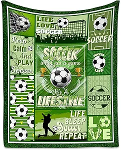 Soccer Blanket - 40x50 Inches Sports Throw Blanket for Boys Kids - Green Soft Fuzzy Blankets for Couch, Sofa & Office