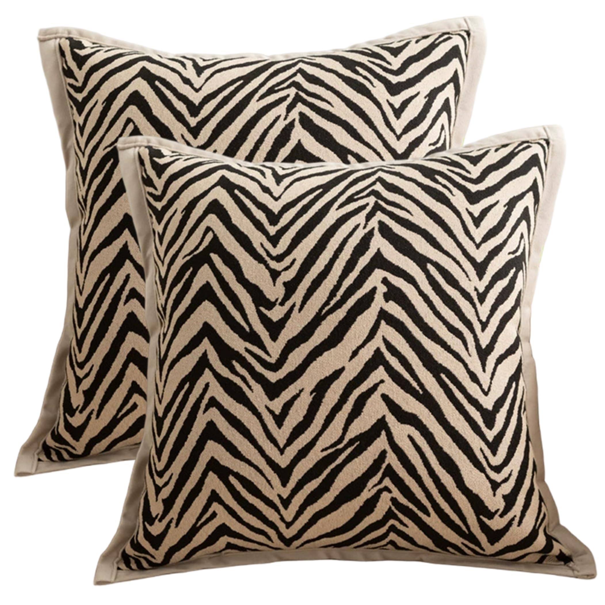 Striegro 2PCS Zebra Pillow Cover, Animal Print Pillow Covers, Decorative Throw Pillowcase for Couch Sofa Bed Car, Khaki, 18x18 Inch.