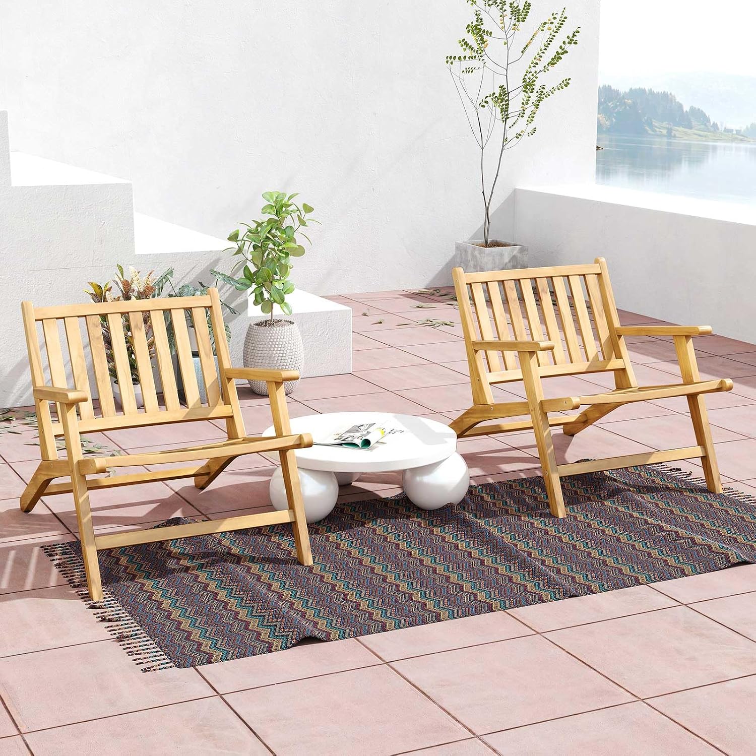 Tangkula Teak Wood Low Profile Patio Chair, Mid Century Accent Armchair with Comfortable Backrest and Armrests, Outside Chair for Garden, Backyard, Deck, Poolside, Balcony, Porch, Natural