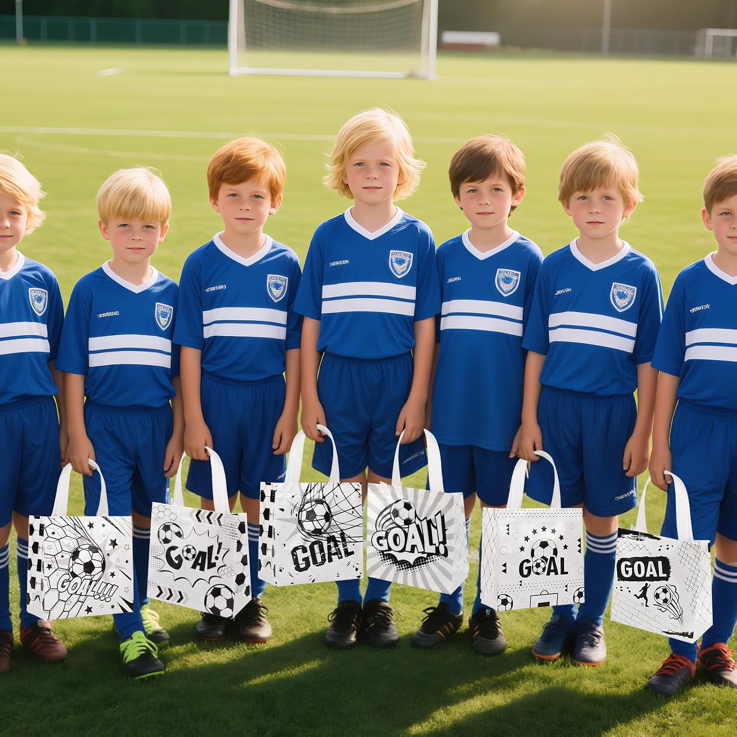 CELSOL 12 Pack Soccer Goodie Bags, Reusable Soccer Party Favors Gift Bags for Kids Birthday Sports Themed Party Supplies image 2