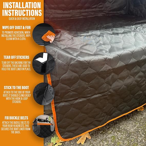 Xtremeauto Waterproof Car Boot Liner with Orange Trim - Universal Fit, Non-Slip, Heavy Duty Dog Boot Protector with Cross-Stitched Design Dog Car Boot Covers for Cars, SUVs & Estates 185X170CM