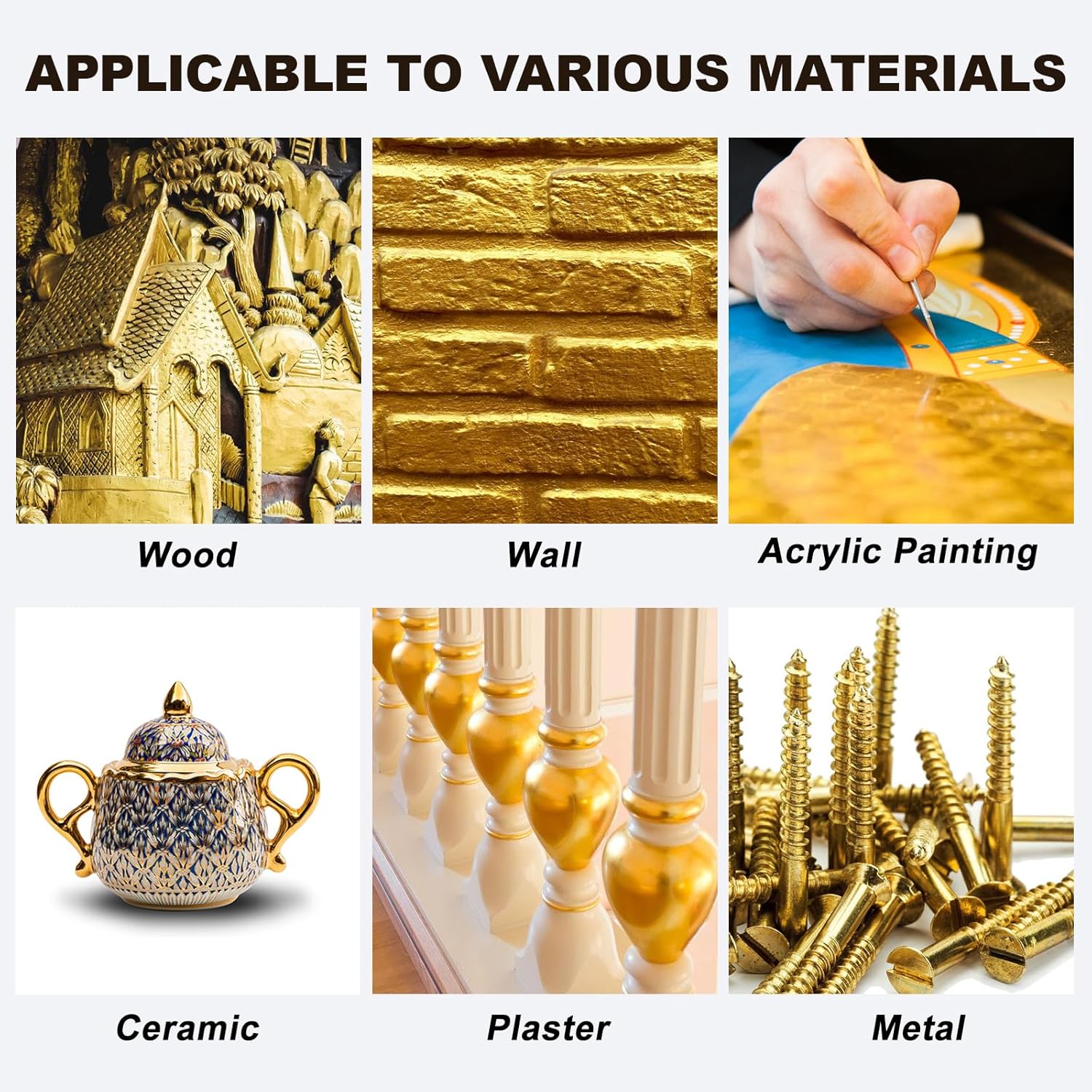 1/2 Gallon (67 oz) Gold Acrylic Paint Metallic，Extra-Large 2 Quarts Gold Leaf Paint for Art Painting, Hand-crafts, Non-Toxic, Non-Fading for Canvas, Wood, Fabric, Ceramic, Stone