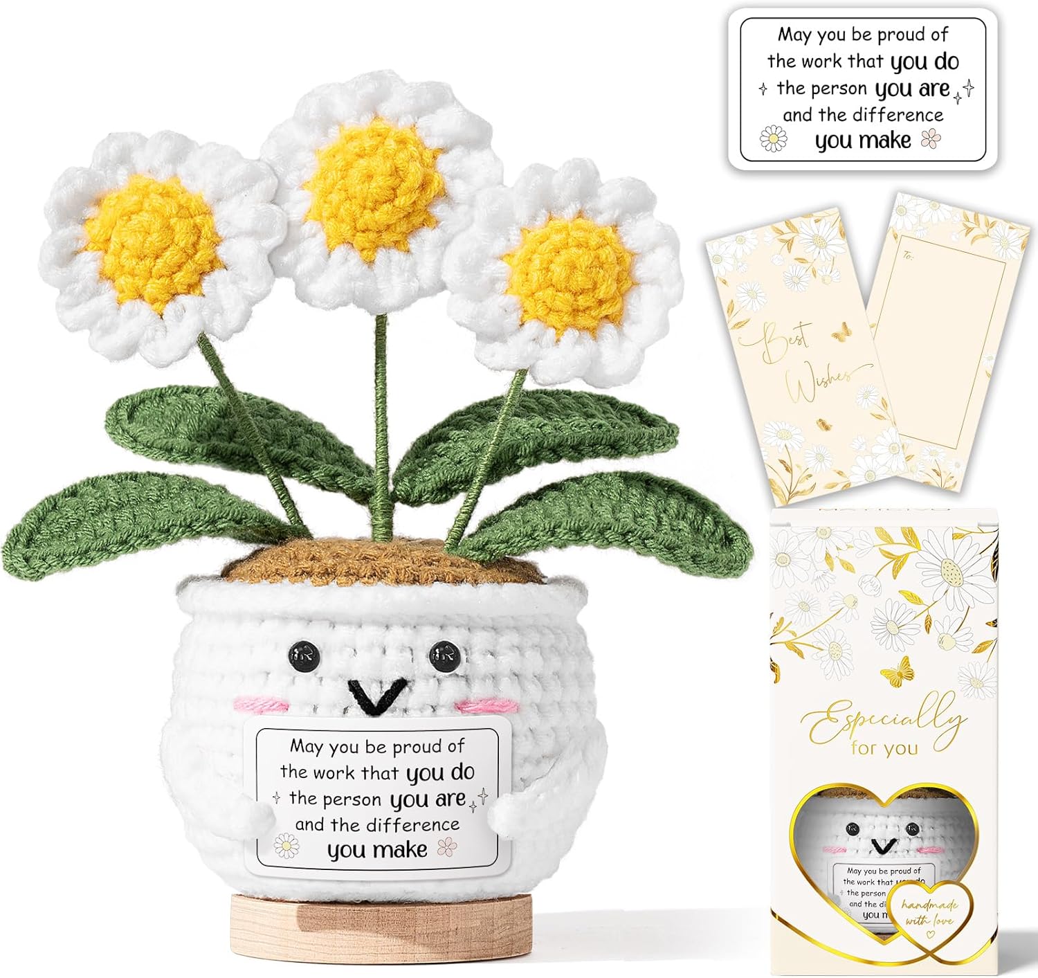 Inspirational Appreciation Gifts for Women, Positive Daisy Flower Emotional Support Crochet, May You Be Proud of The Work That You Do, Valentines Day Thank You Gifts for Her Coworker Employee Teacher