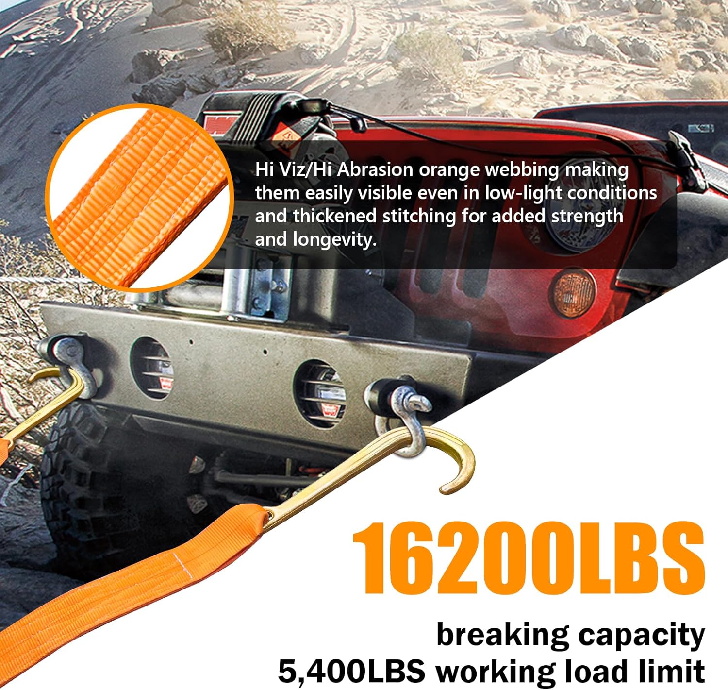 Tow Straps V Bridle, 3" x 24" Recovery V-Strap with 15" Long Shank J Hooks, 5400LBS Recovery Bridle, Towing Strap with Hook, Recovery Tow Car Strap Hook for Wrecker, Rollback, Car Hauler
