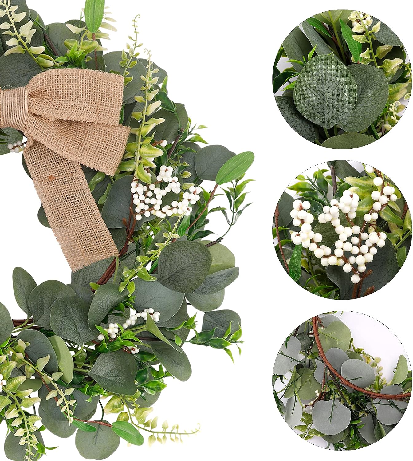 Cocoboo 20 Inch Eucalyptus Wreath for Front Door, Spring Summer Green Wreaths, Home Porch Farmhouse Patio Garden Festival Celebration Window Party Decor Home Décor