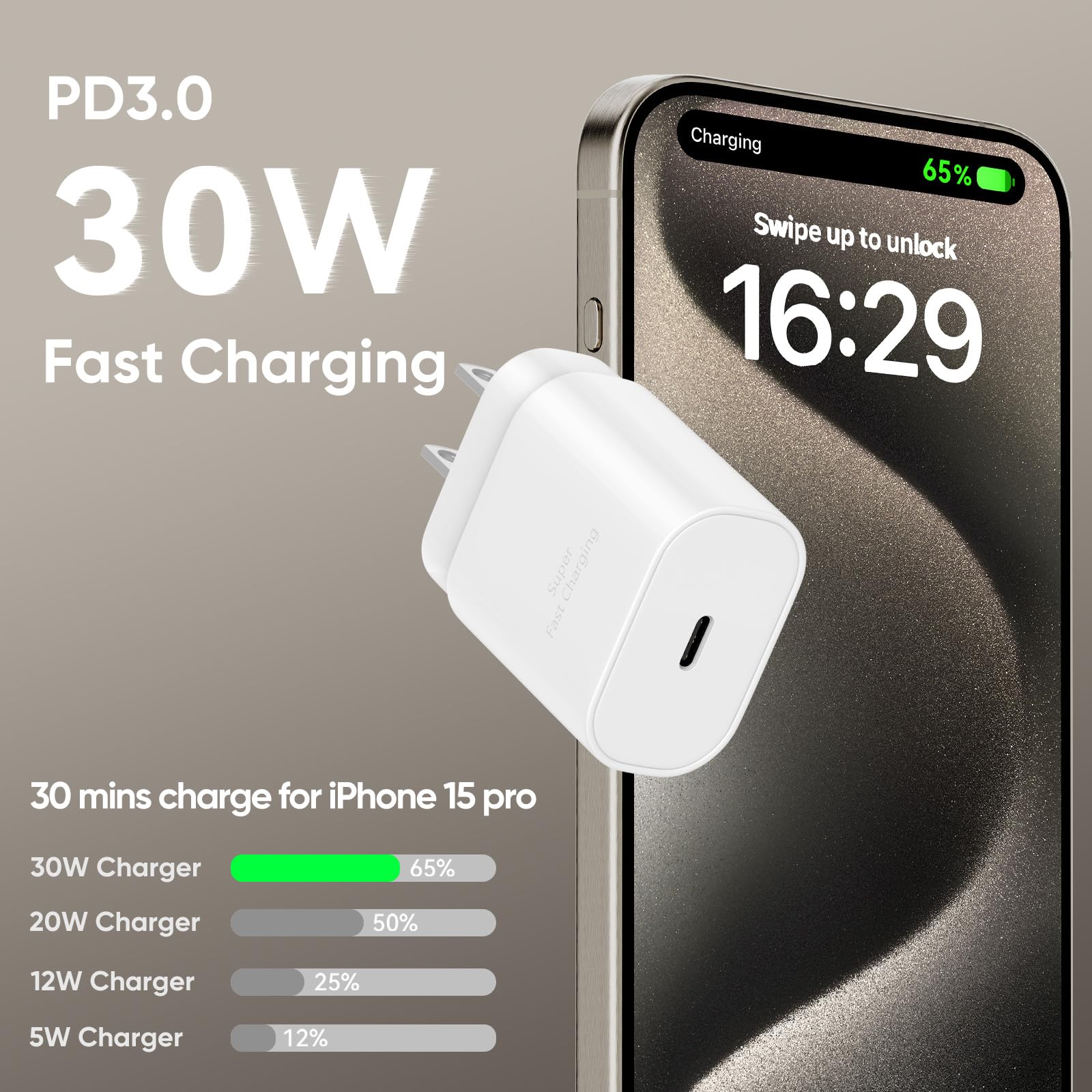 30W for iPhone 15 Pro Max Charger Fast Charging, 10FT Long USB C Charger Cord Fast Charging Cable Android Phone Charger Block for iPhone 15/15 Pro/15 Pro max/15 Plus, iPad Pro/Air, Samsung Galaxy S24