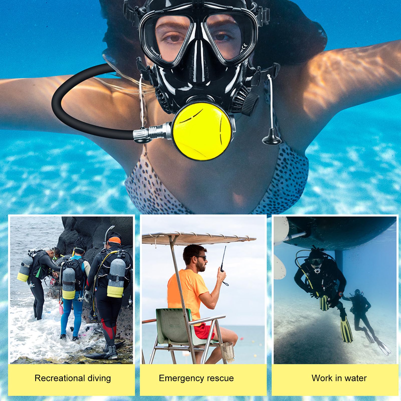Keenso Regulowana Osłona na całą Twarz do Nurkowania z Mocowaniem Kamery Panoramiczny Widok Wygodna Osłona Twarzy do Nurkowania Sprzęt Snorkelingu PC Silikon Jeden Rozmiar Pasuje Wszystkich