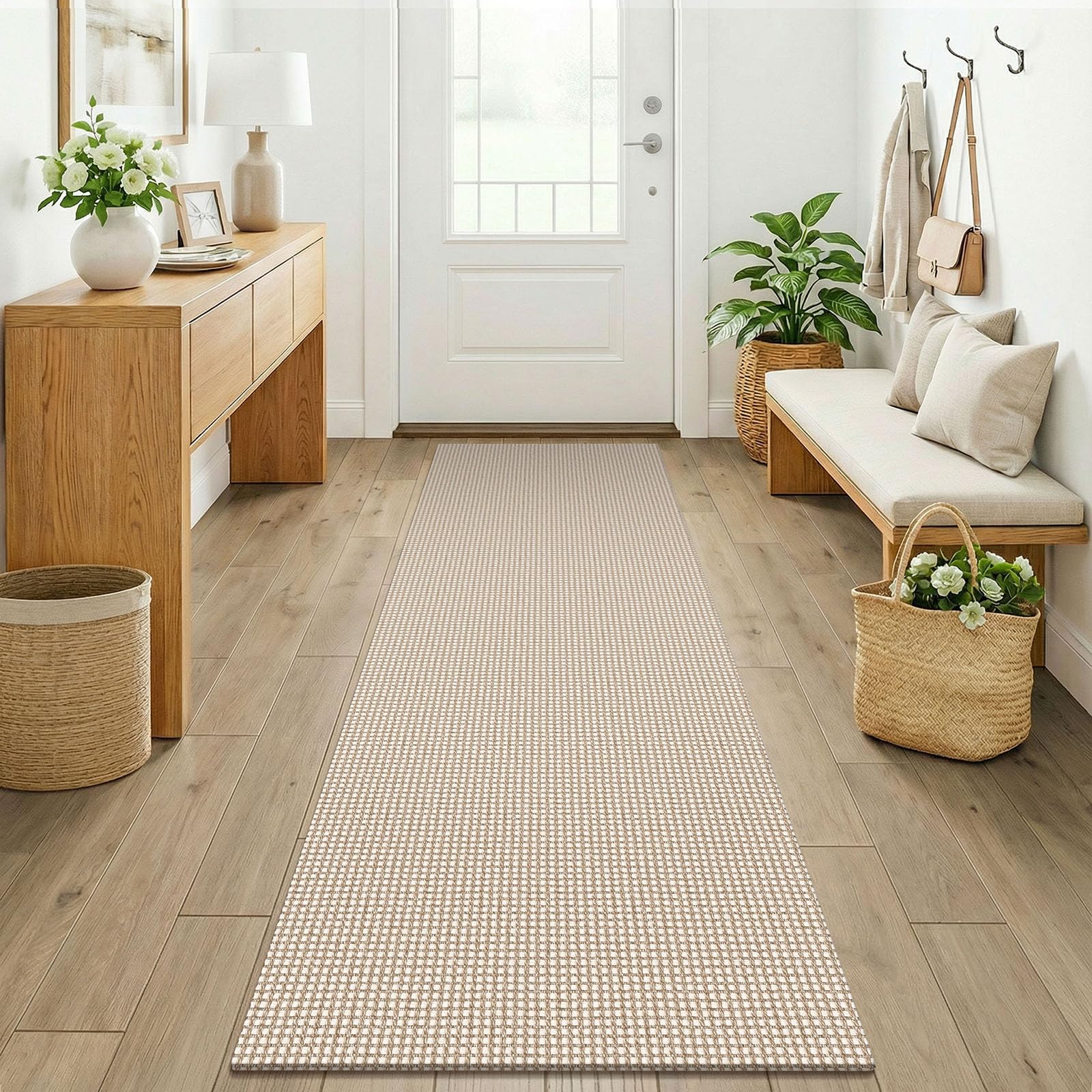 KOZYFLY Runners for Hallways 2x7 ft Washable Kitchen Runner Non Slip Rubber Backed Hall Runners Cotton Entryway Runner Rugs Floor Carpet for Indoor Backdoor Bedroom Kitchen, Ivory/Khaki โ image 1