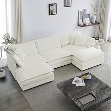 111.5" Modular Sectional Sofa,U Shaped Sectional Couches for Living Room,3-Seater Chenille Upholstered Cloud Couches with Movable Ottoman and Deep Seats Beige, 111.5 Inch- U