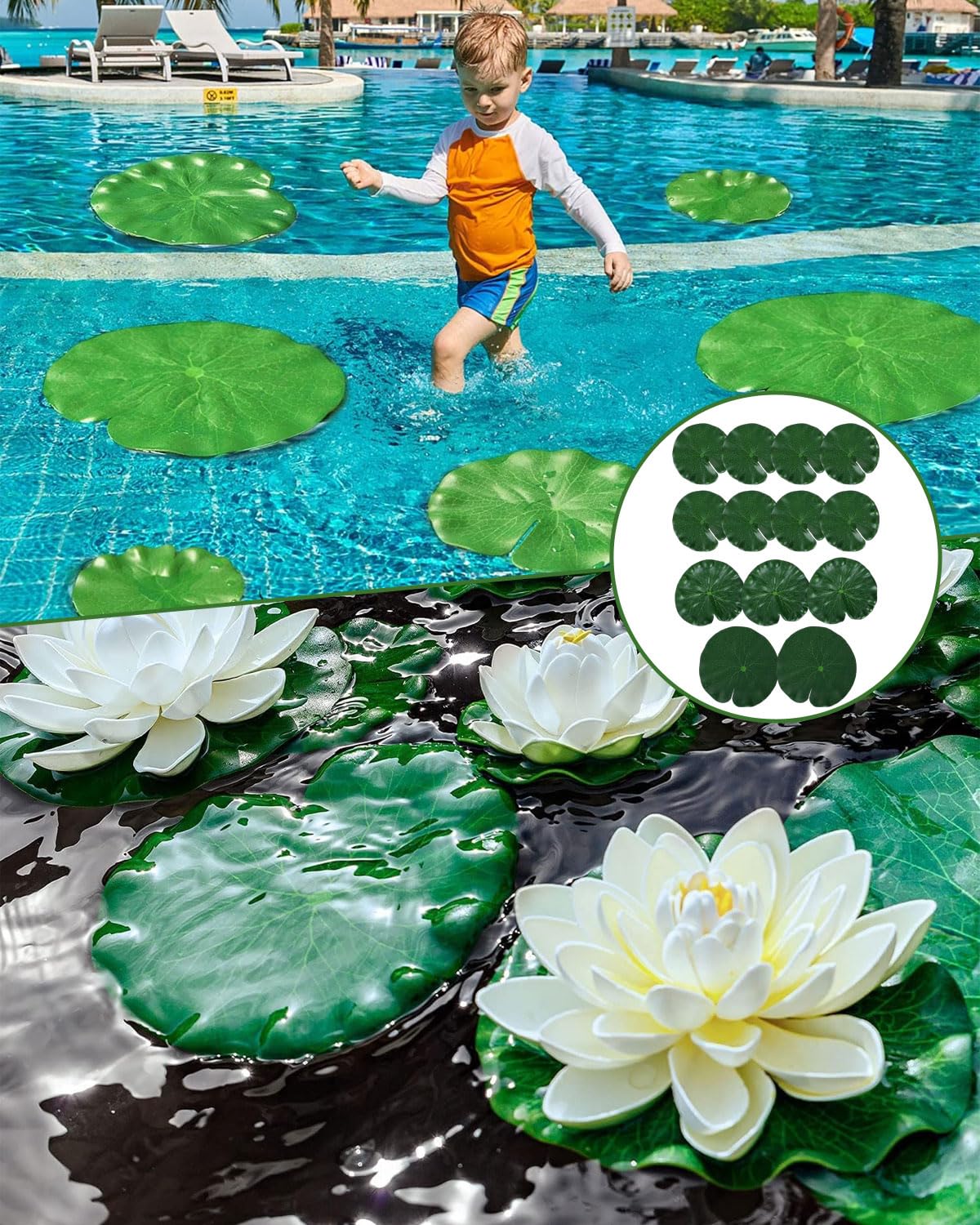 Foglie di loto artificiali, 13 pezzi di ninfee galleggianti, in schiuma, realistiche, per casa, giardino, laghetti, piscine, acquari, acquari, decorazioni paesaggistiche