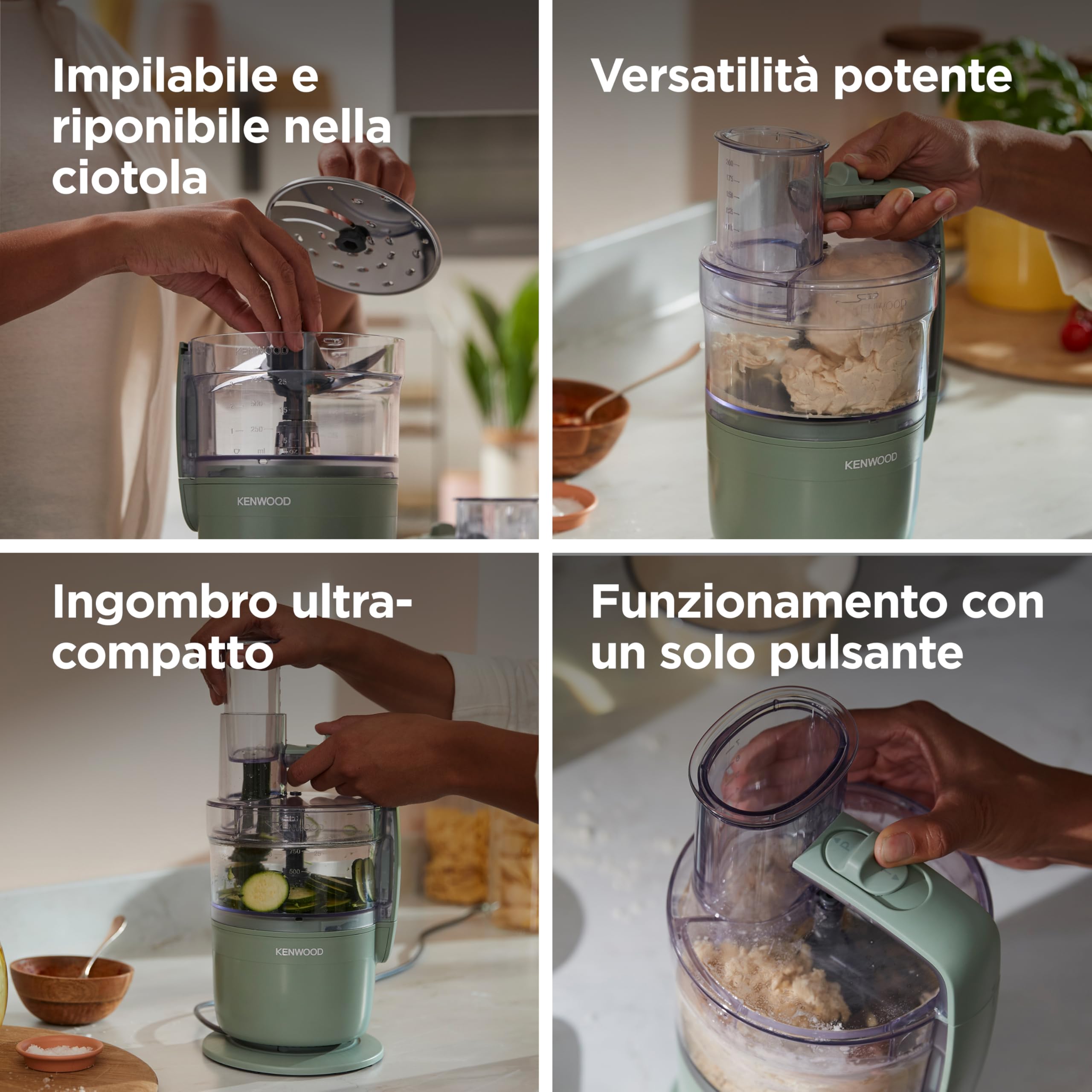 Kenwood MultiPro Compact – Robot da Cucina Multifunzione con Express Serve, Lama in Acciaio Inox, Dischi Affetta e Grattugia, Funzione Pulse, Verde Eucalipto (FDP23.140GR)