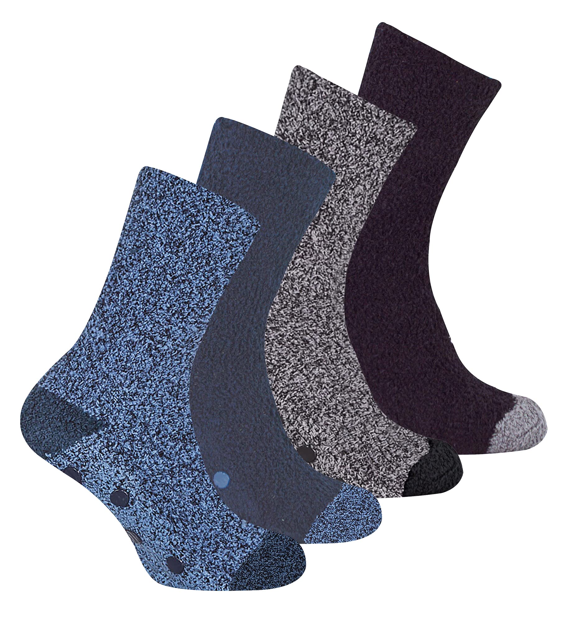 4 Pair Multipack Mens Bed Socks | Sock Snob | Thermal Anti Slip Indoor Fuzzy Cosy Fluffy Slipper Socks (6-11, Grey/Blue)