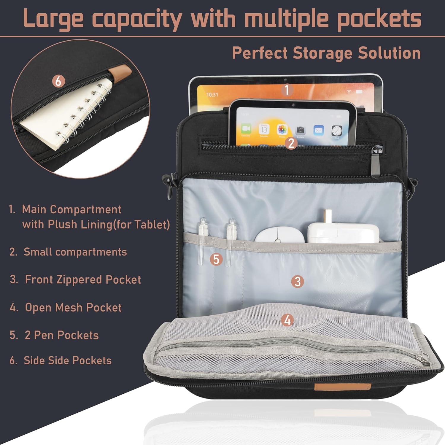 12.9 Inch Tablet Sleeve Bag, Padded Protective Carrying Case for iPad Pro M4 & Air M2 2024, Samsung Galaxy Tab S9 FE+/S9+/S8+/S7 FE/S7+ 12.4" 2022/2023, Surface Laptop Go 12.4" - Image 6