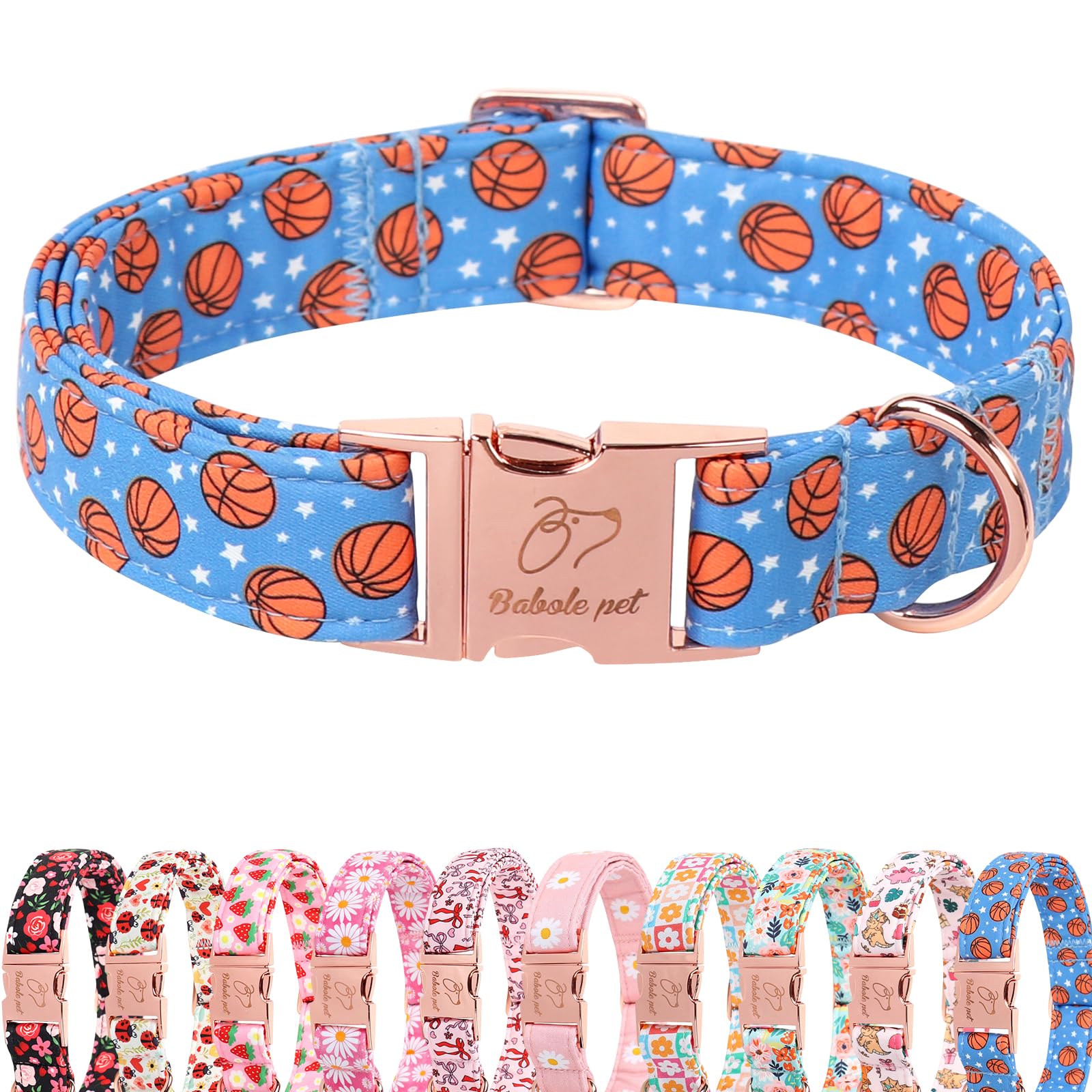 Collier durable pour animal domestique avec boucle en métal robuste et sangle imprimé bleu