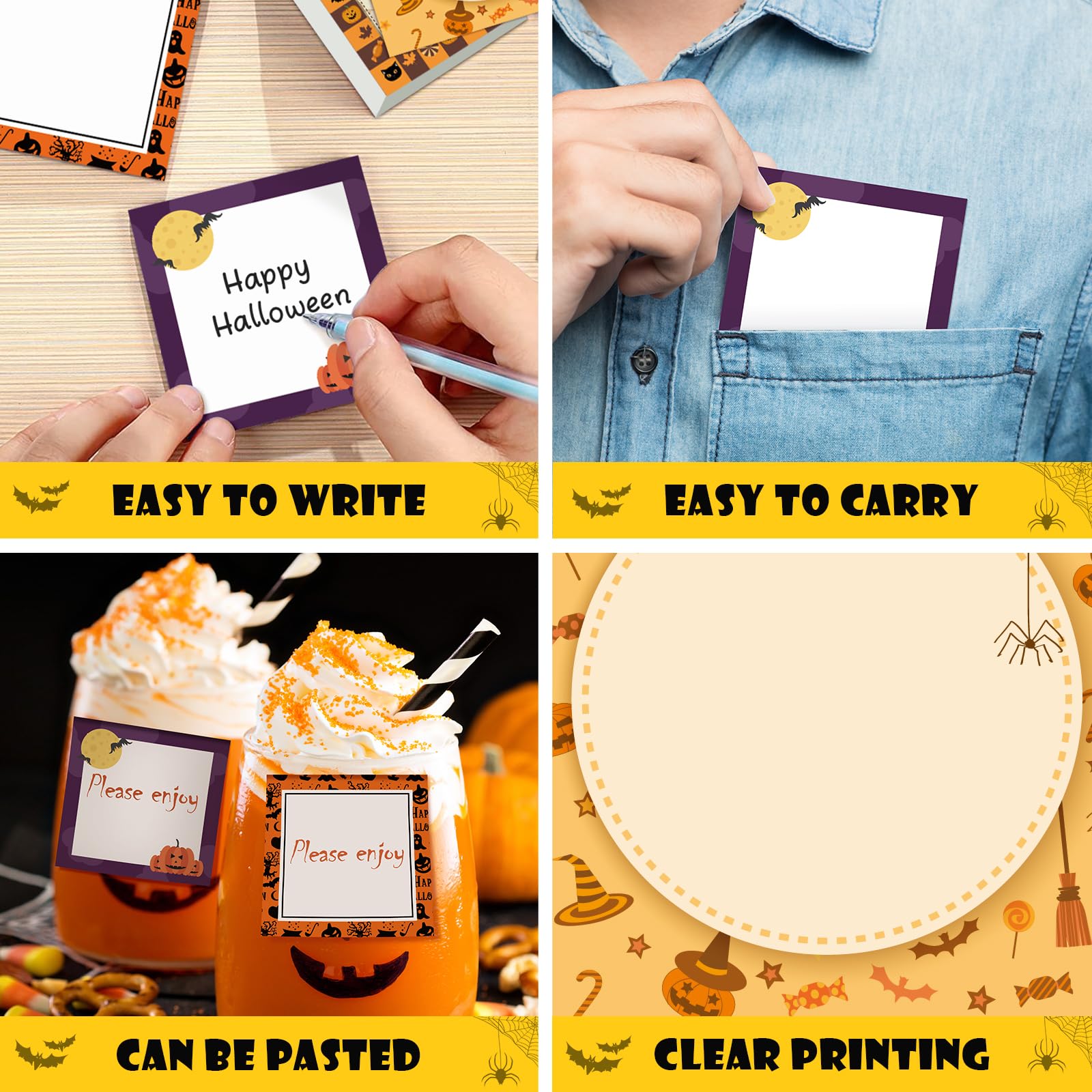 16 Stück Halloween Haftnotizen Selbstklebend Halloween Post It Notes mit Spinne Kürbis Fledermaus Augapfel Halloween Memo Notes für Halloween Schule Büro Zuhause Studenten Lehrer Geschenke je 30 Blatt