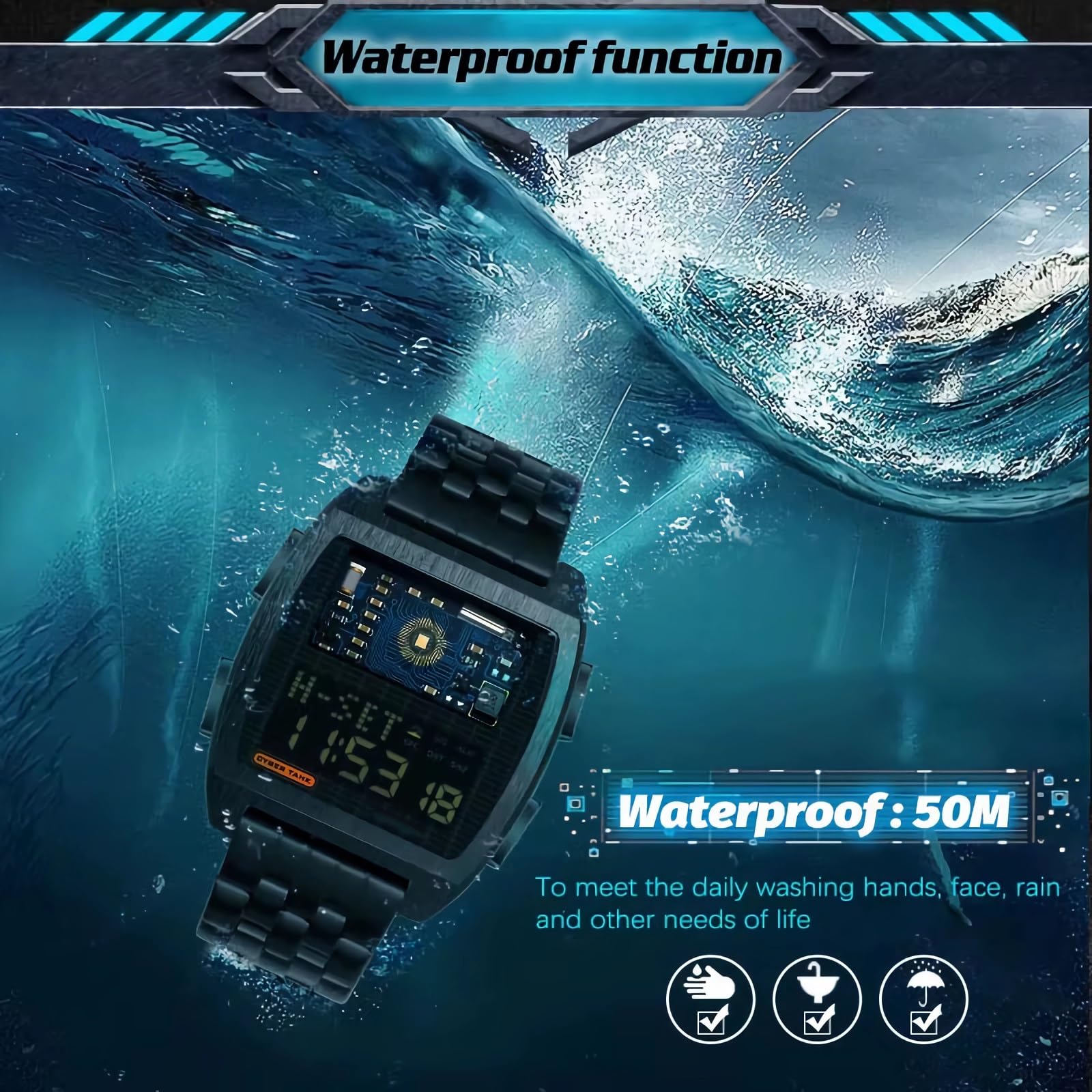 Męski zegarek cyfrowy retro industrialny metalowy styl wodoodporny 50 m zegarki sportowe dla mężczyzn czas na świecie Reloj de Hombre