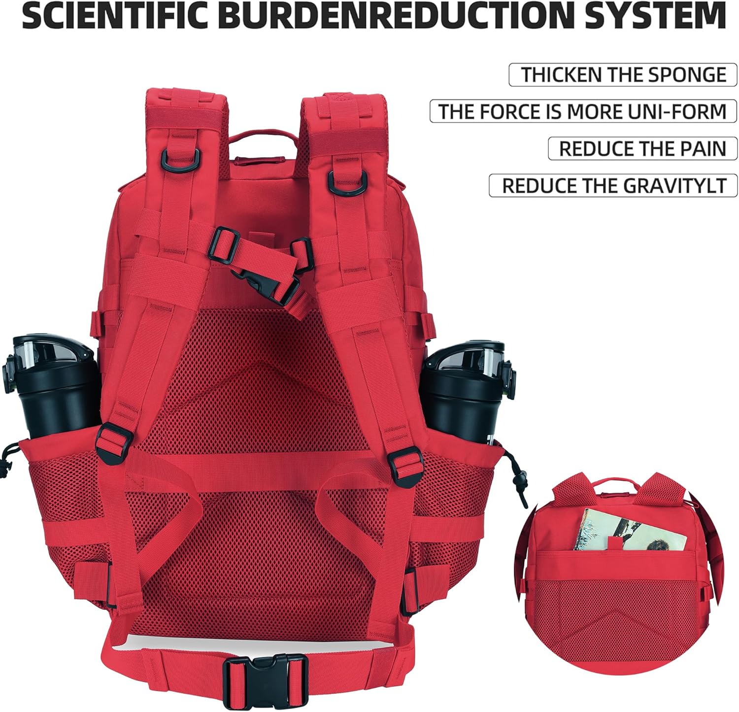 45L Tactical Assault Backpack 3 day assault pack with Molle Waterproof backpack Rucksack for Tactical Backpacks (Red) - Image 6